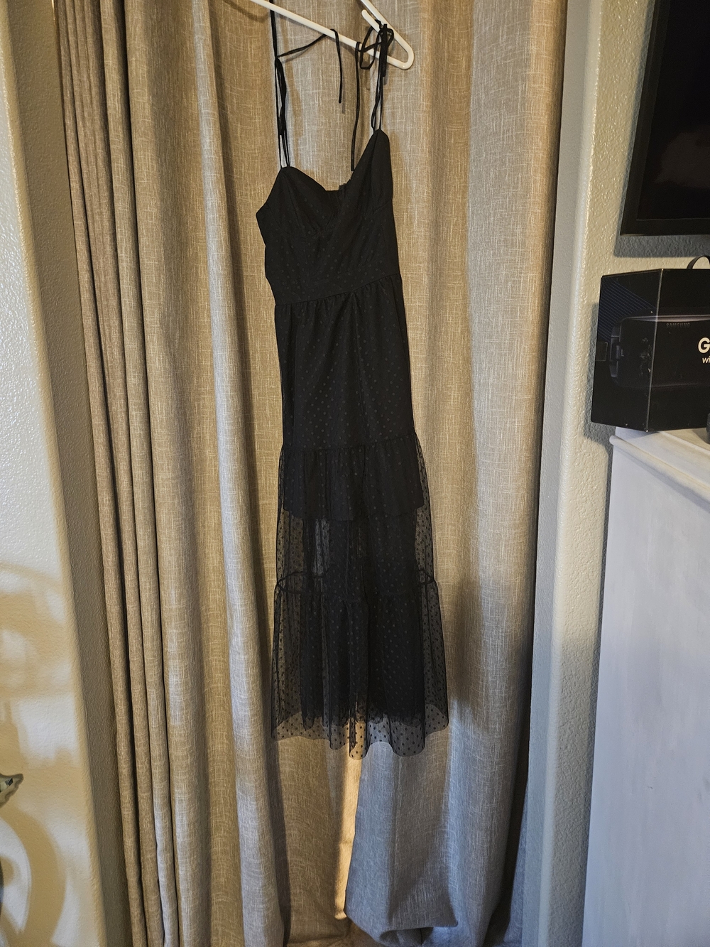 Lulu's Black Polka Dot Tiered Maxi Dress with Spaghetti Straps